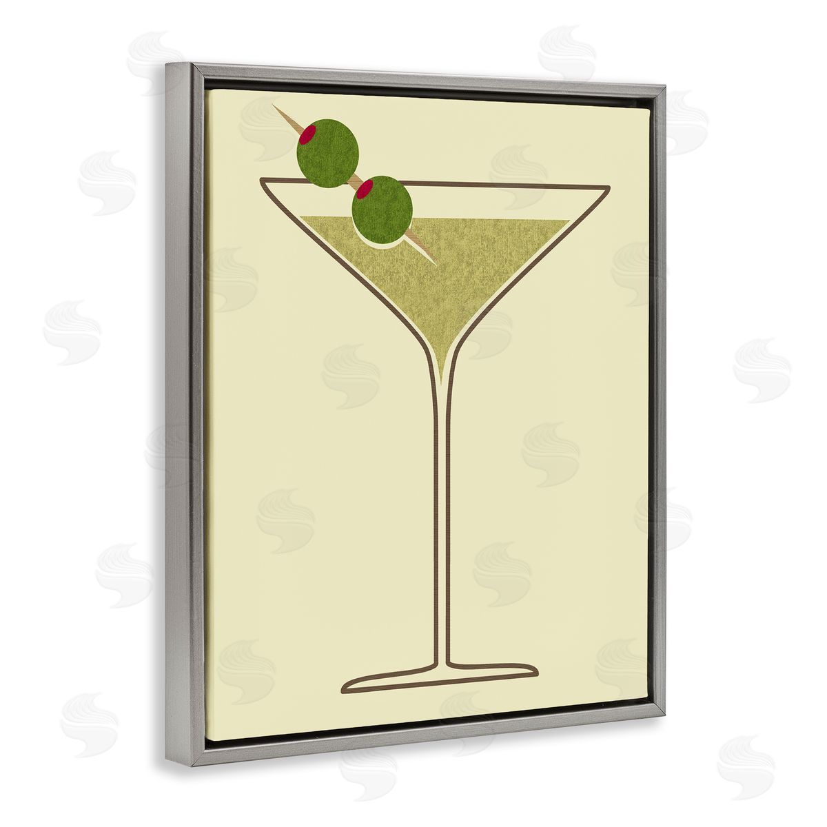 Martini with Olives Grey Floating Frame Canvas Wall Art, Home Decor by Stupell Studio
