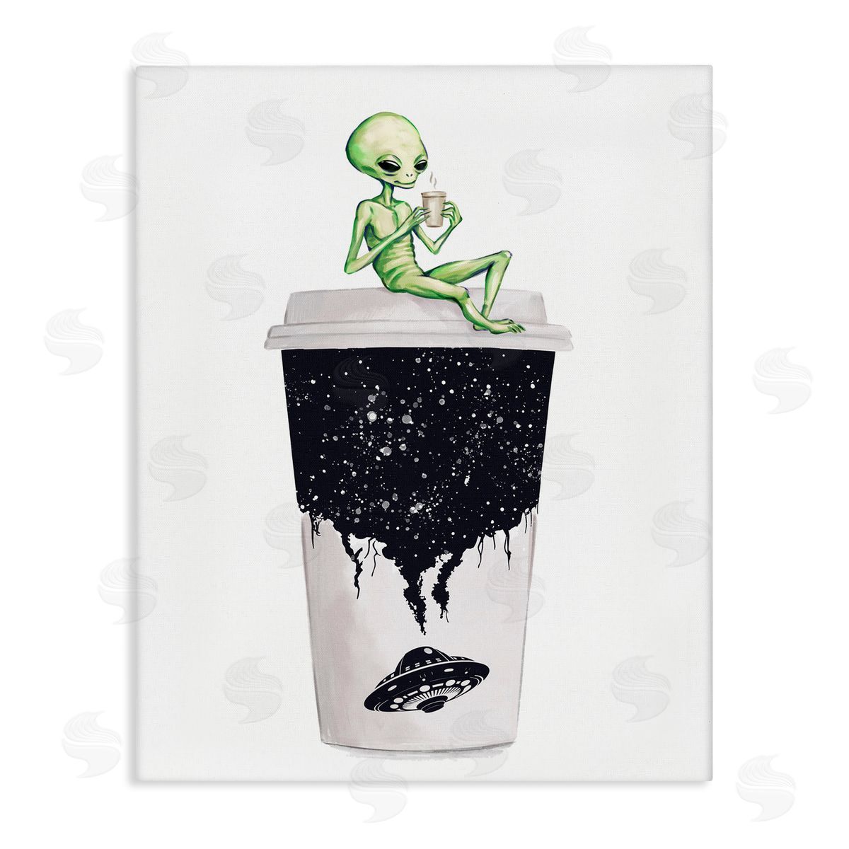 Alien and Coffee Cup Canvas Wall Art, Home Decor by Ziwei Li