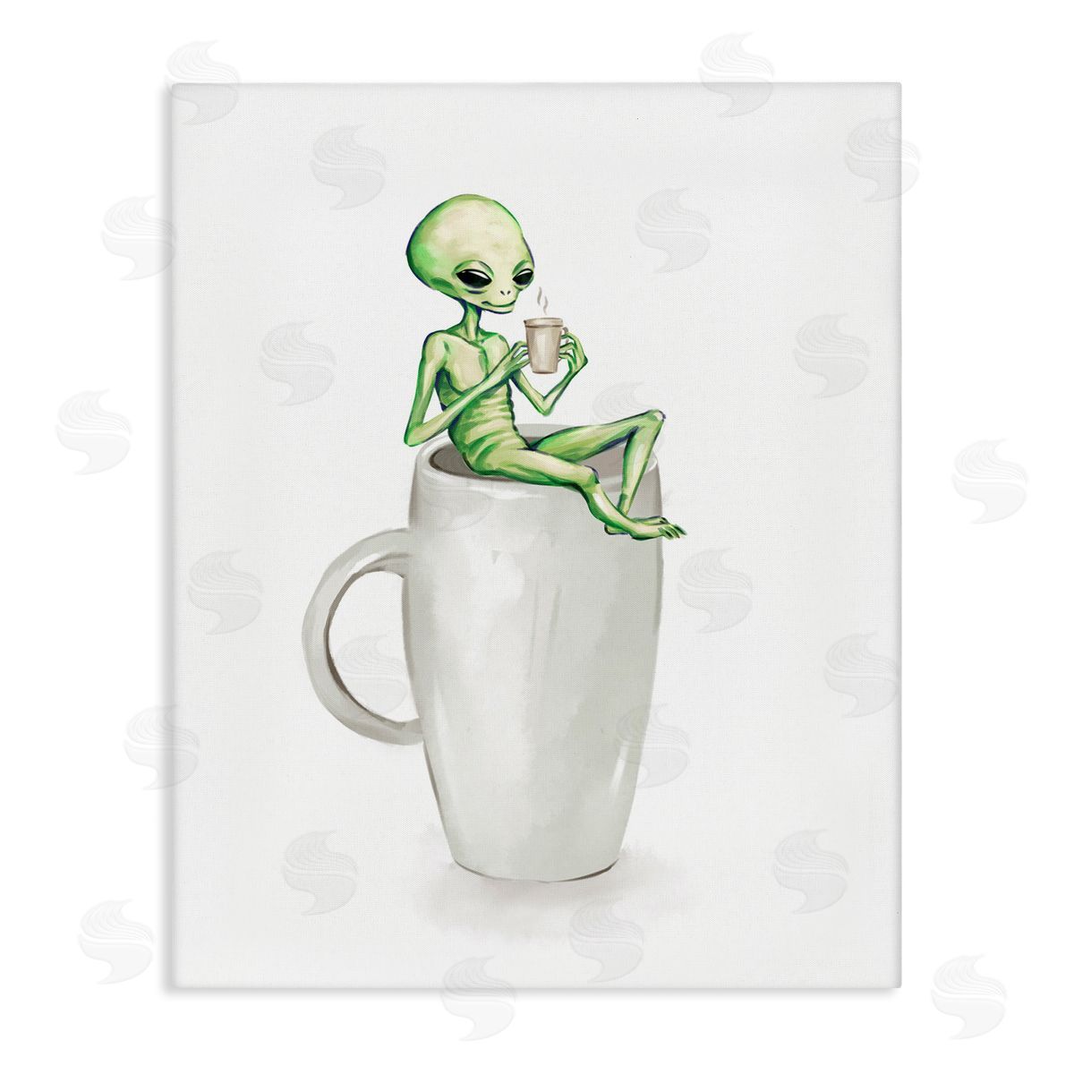 Alien and Coffee Mug Canvas Wall Art, Home Decor by Ziwei Li