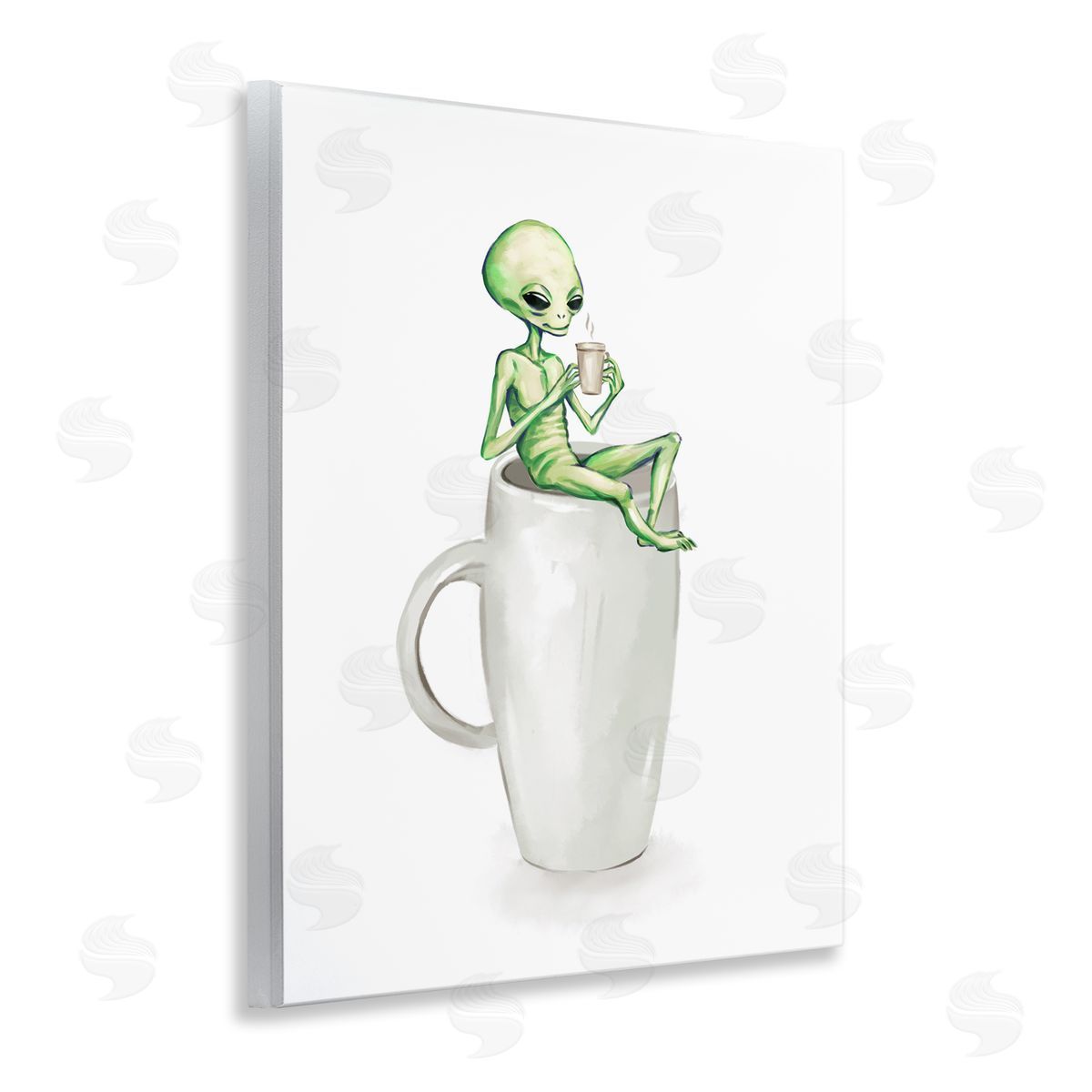 Alien and Coffee Mug Wood Plaque Wall Art, Home Decor by Ziwei Li