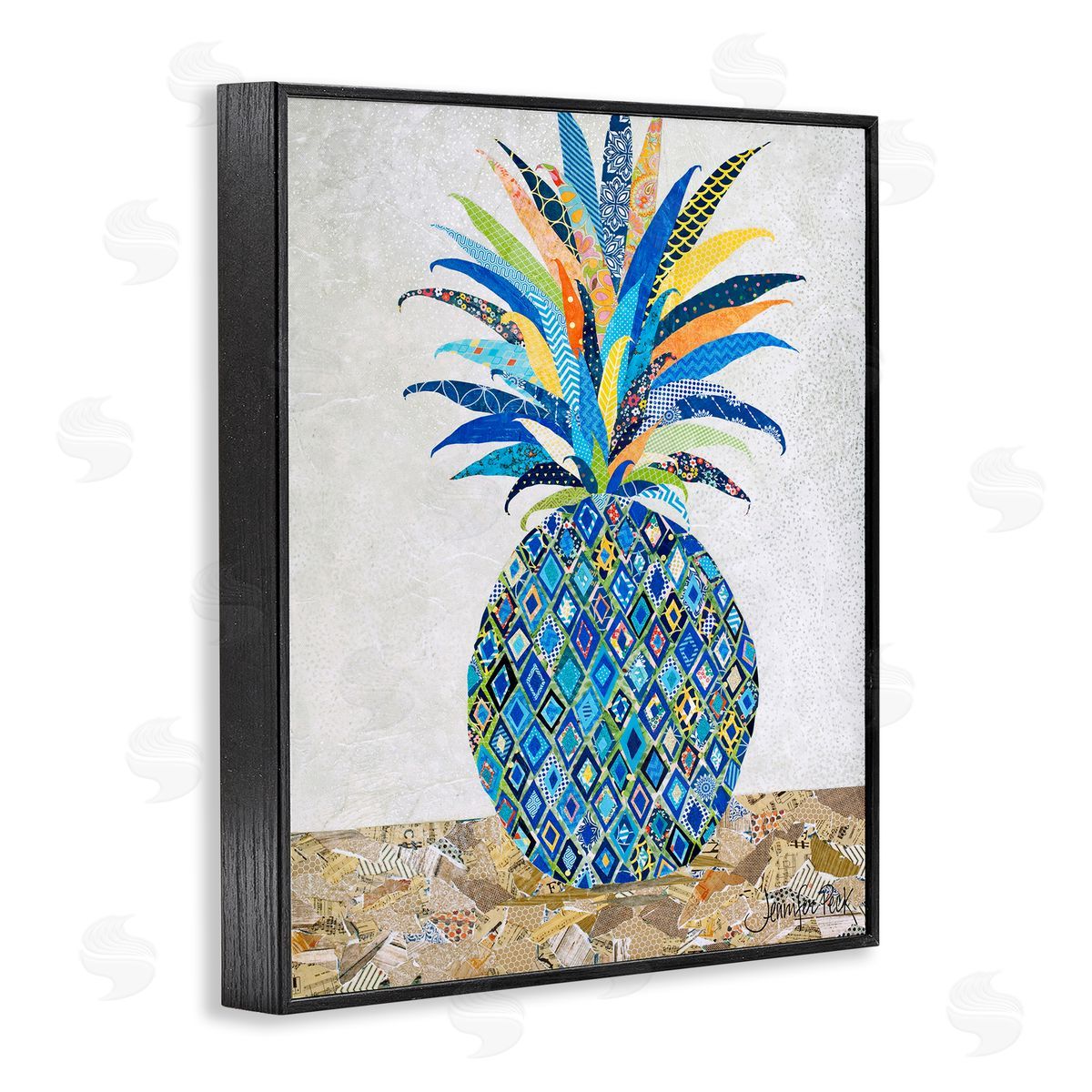 Mosaic Patterned Pineapple Black Frame Print Wall Art, Home Decor by Jennifer Peck