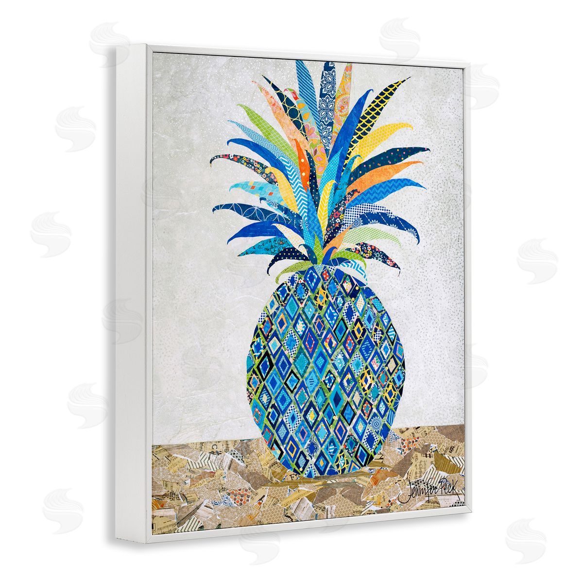 Mosaic Patterned Pineapple White Frame Print Wall Art, Home Decor by Jennifer Peck