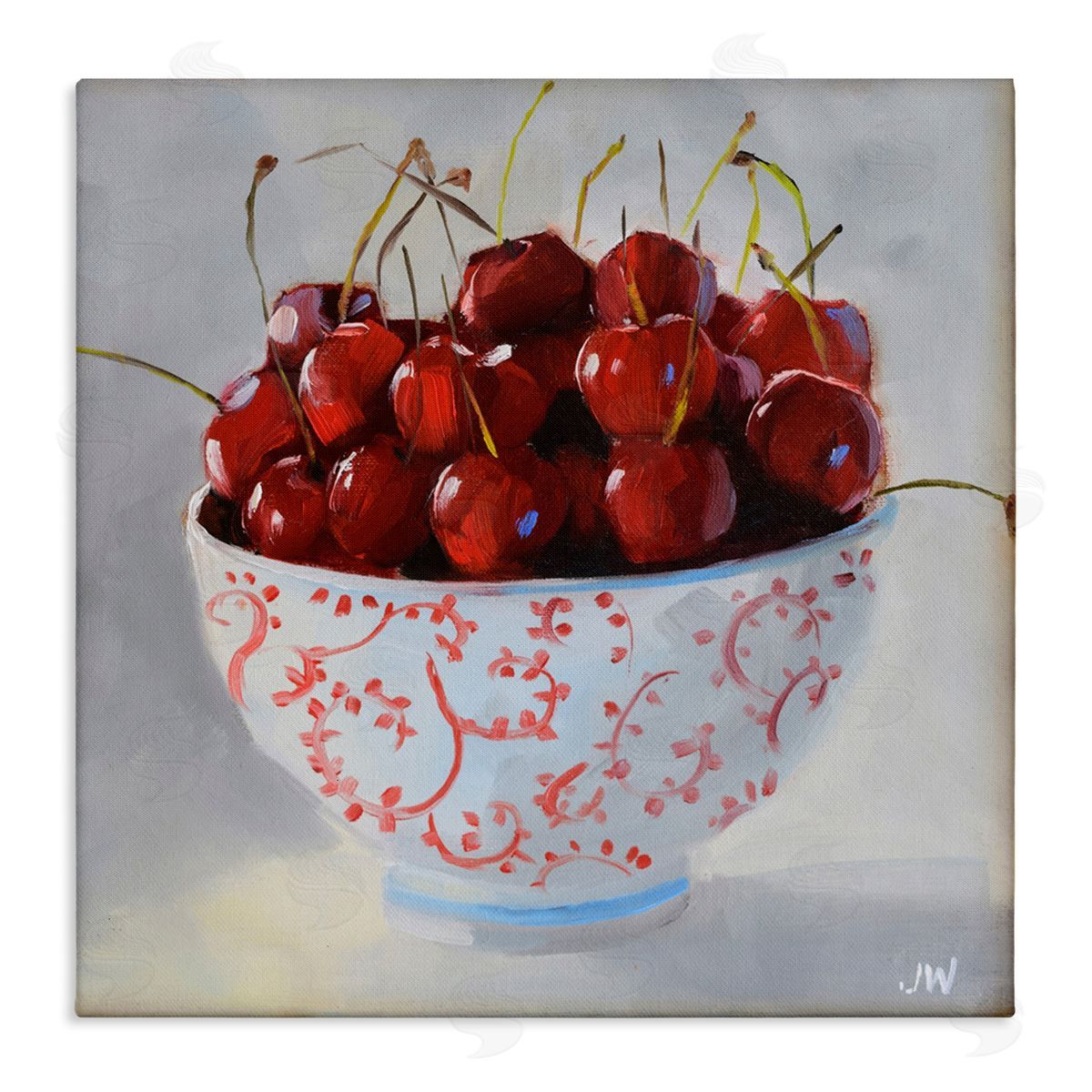Jenny Westenhofer Cherries in Ornate Bowl Canvas Wall Art Print