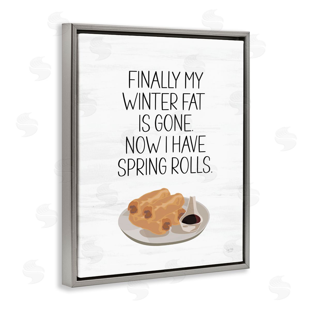 Funny Spring Rolls Phrase Grey Floating Frame Canvas Wall Art, Home Decor by Lux + Me Designs