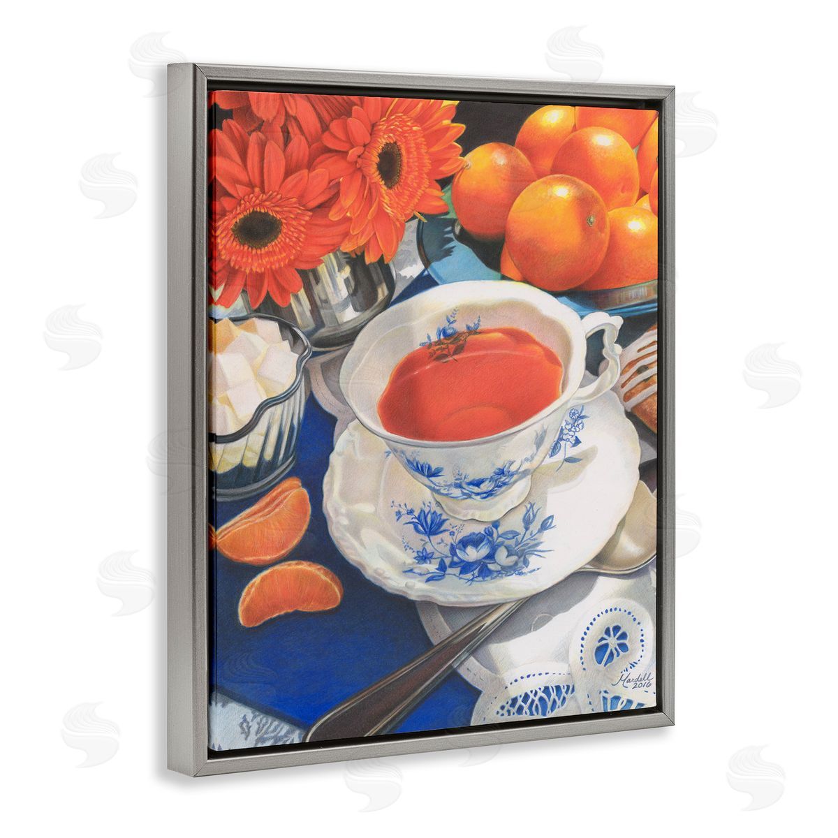 Citrus Tea Time Grey Floating Frame Canvas Wall Art, Home Decor by Mardell Schuster