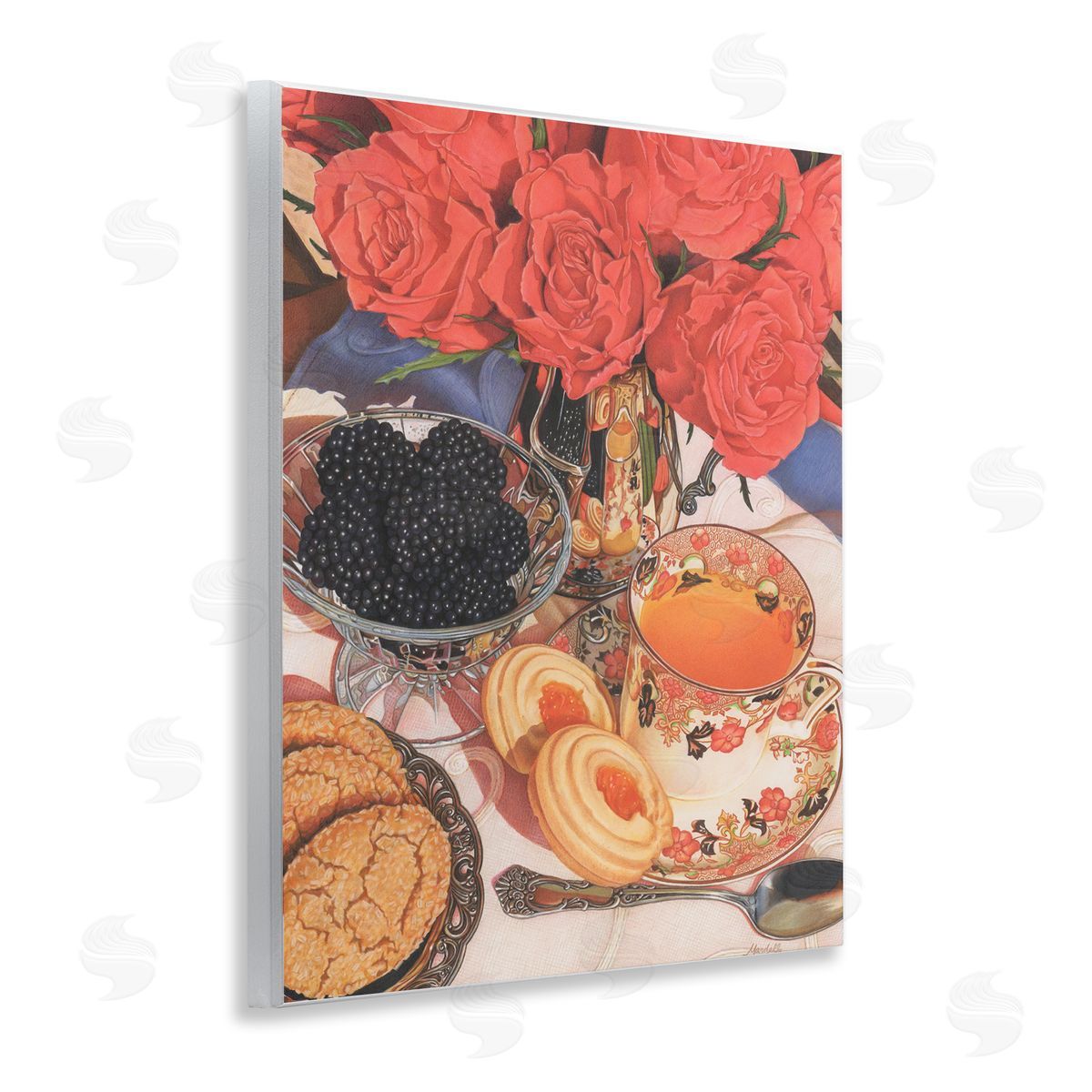 Tea Party and Berries Wood Plaque Wall Art, Home Decor by Mardell Schuster