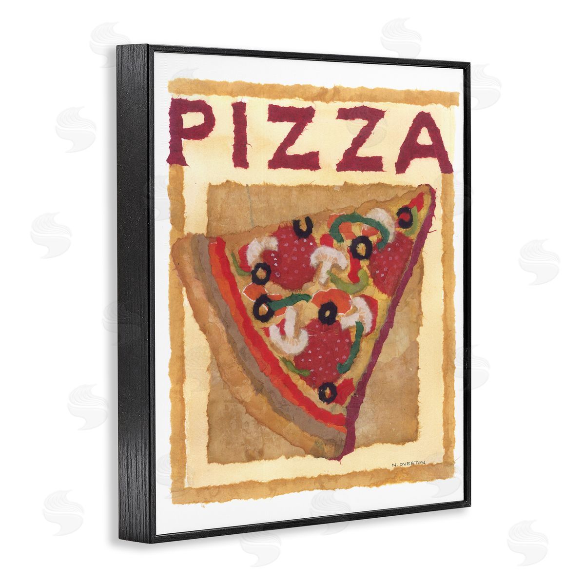 Watercolor Style Pizza Black Frame Print Wall Art, Home Decor by Nancy Overton
