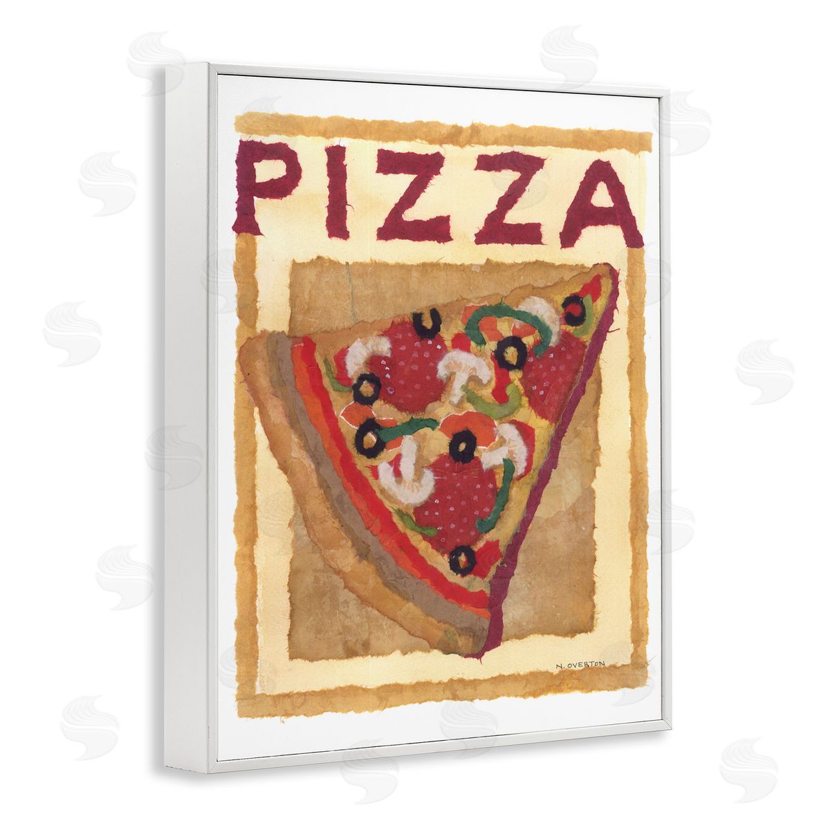 Watercolor Style Pizza White Frame Print Wall Art, Home Decor by Nancy Overton