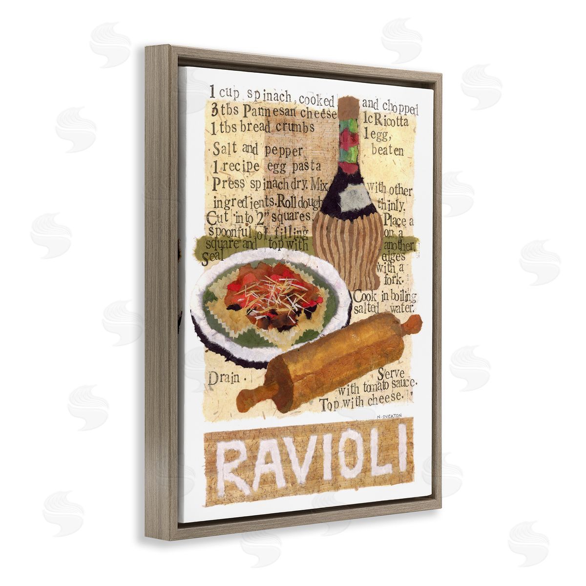 Vintage Ravioli Recipe Brown Floating Frame Canvas Wall Art, Home Decor by Nancy Overton