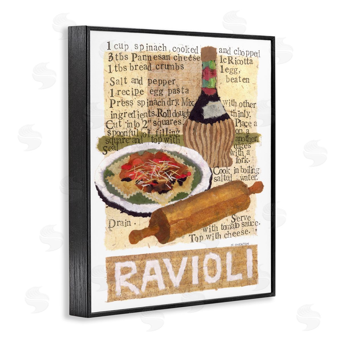 Vintage Ravioli Recipe Black Frame Print Wall Art, Home Decor by Nancy Overton
