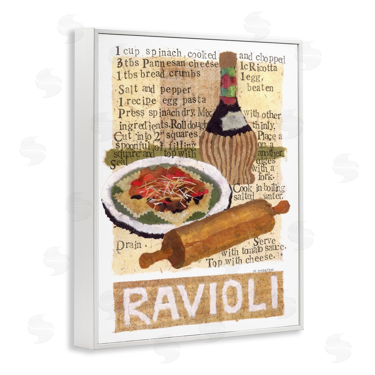 Vintage Ravioli Recipe White Frame Print Wall Art, Home Decor by Nancy Overton
