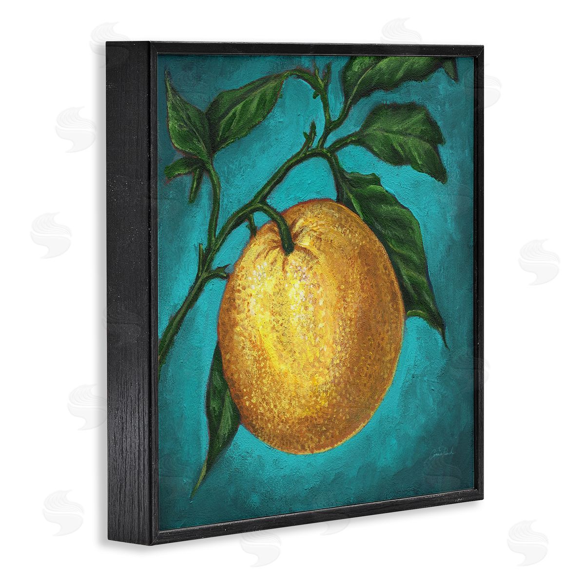 Connie Resch Citrus Fruit on Branch Black Framed Giclee Wall Art Print