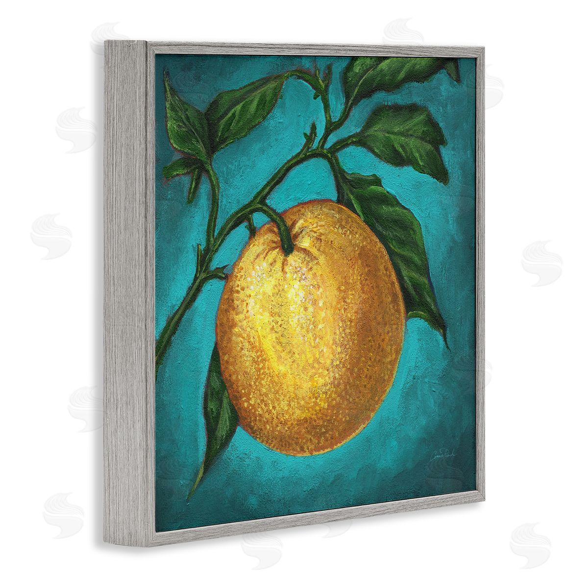 Connie Resch Citrus Fruit on Branch Gray Framed Giclee Wall Art Print