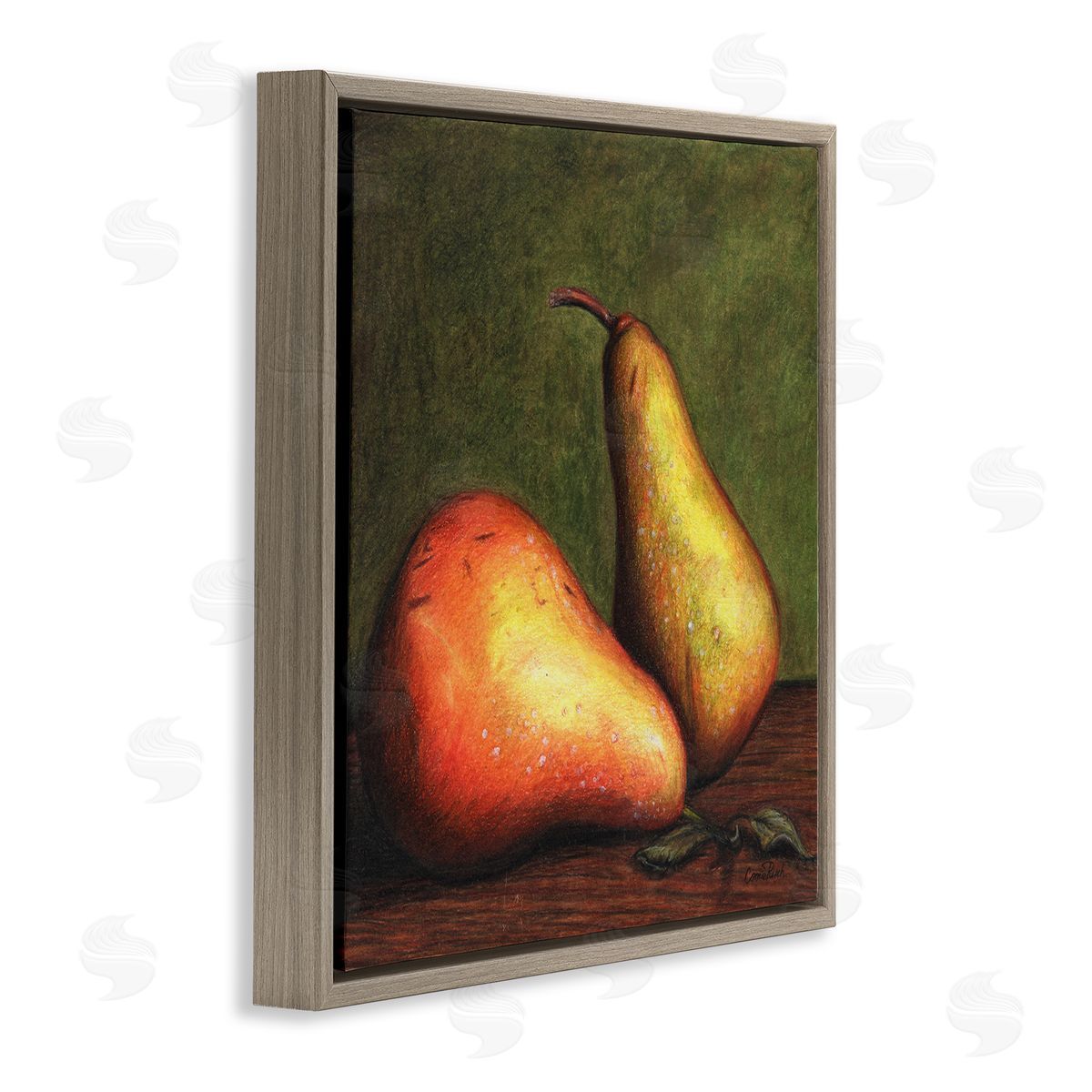 Connie Resch Pears Still Life Brown Floating Frame Canvas Wall Art Print