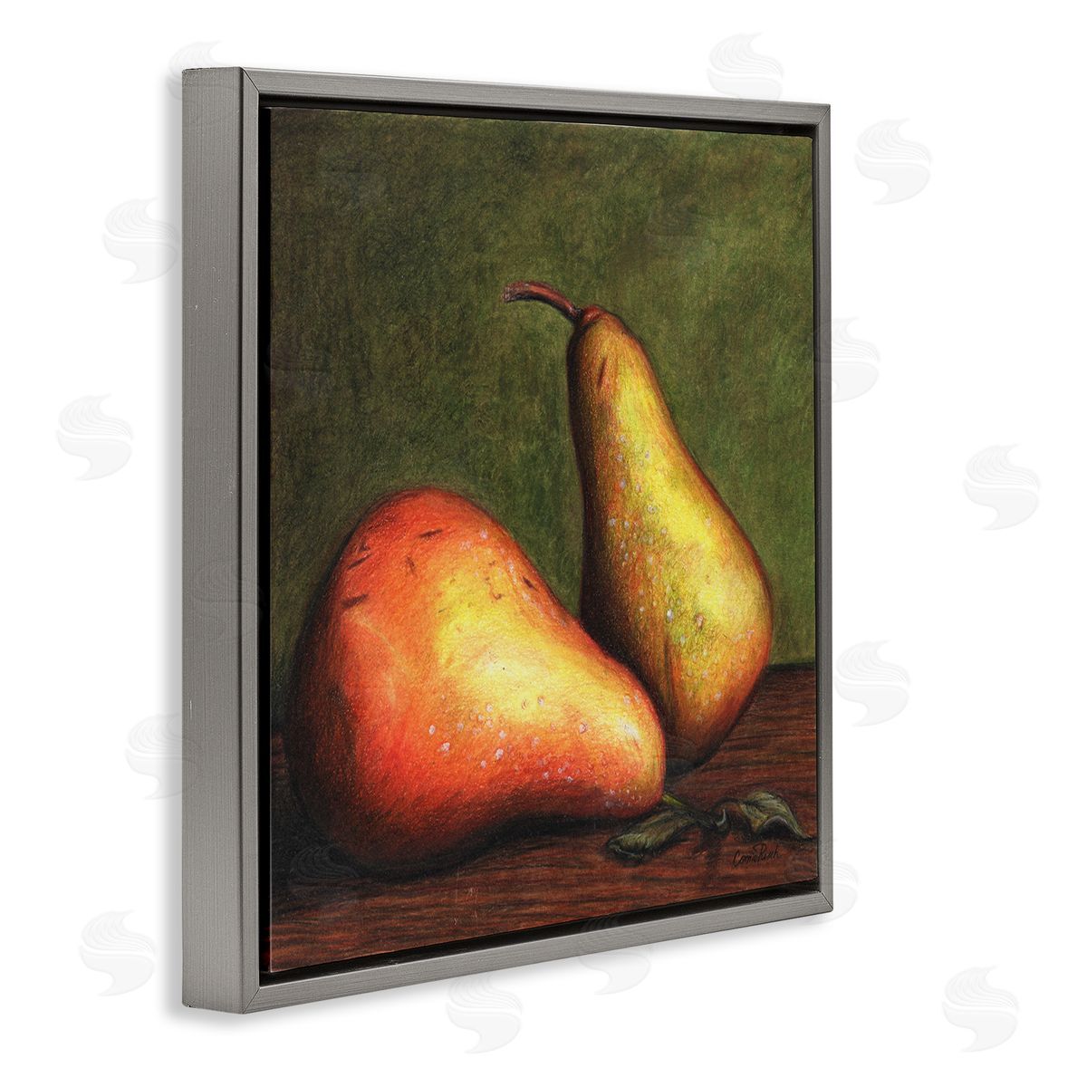 Connie Resch Pears Still Life Gray Floating Frame Canvas Wall Art Print