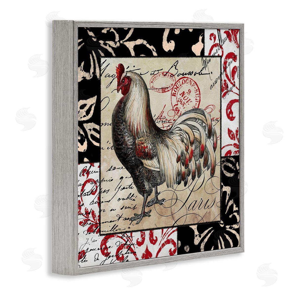 Sasha Hen with Vintage Cursive Gray Framed Giclee Wall Art Print
