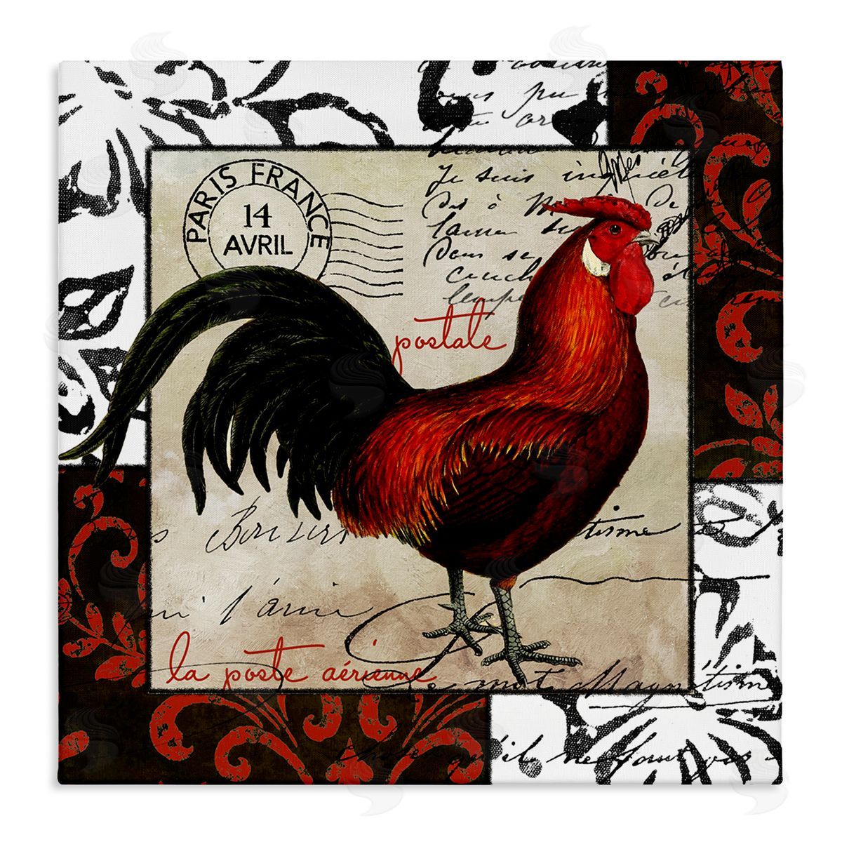 Sasha Rooster & Vintage Post Canvas Wall Art Print