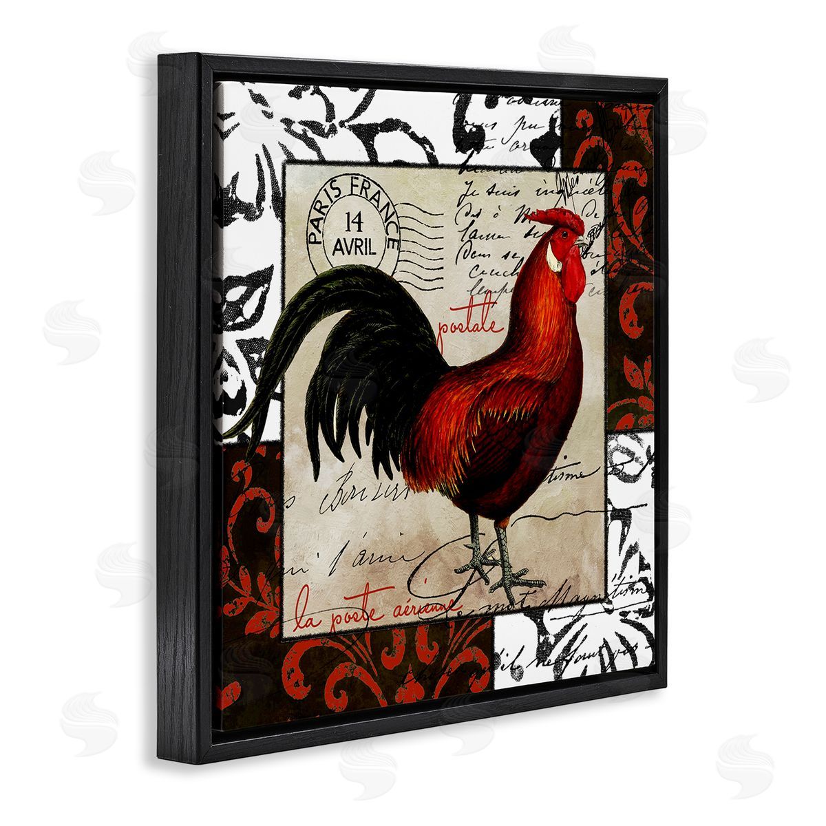 Sasha Rooster & Vintage Post Black Floating Frame Canvas Wall Art Print