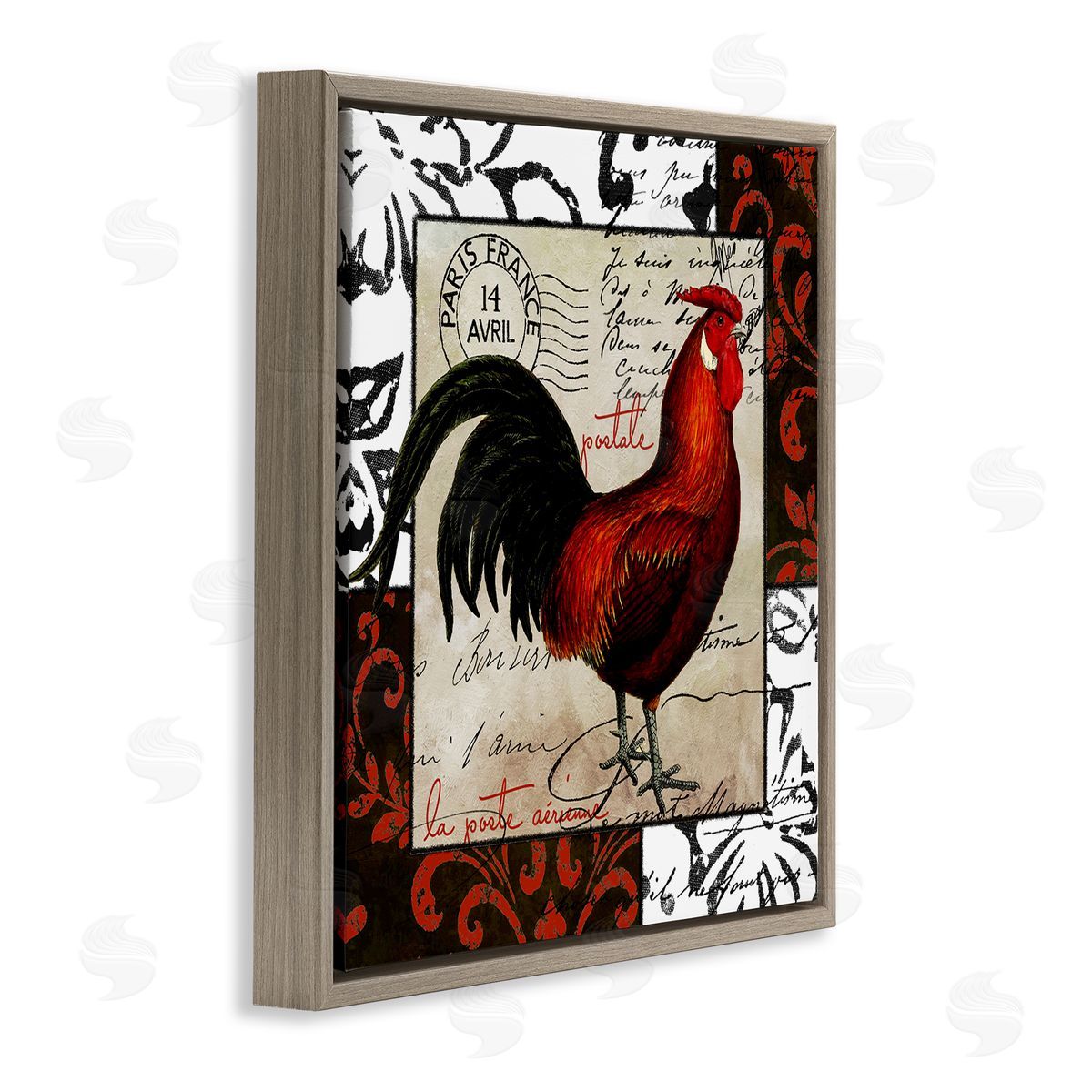 Sasha Rooster & Vintage Post Brown Floating Frame Canvas Wall Art Print