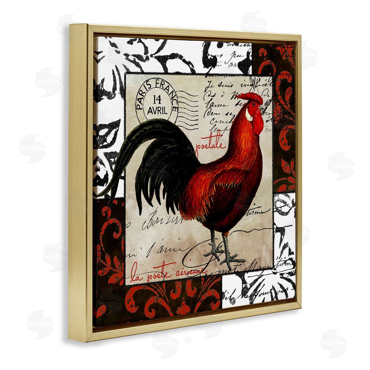 Sasha Rooster & Vintage Post Gold Floating Frame Canvas Wall Art Print