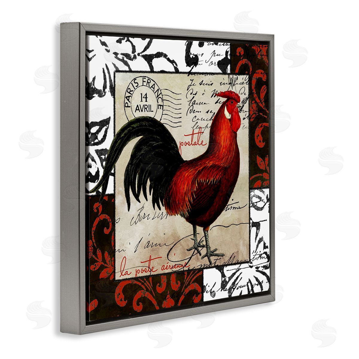 Sasha Rooster & Vintage Post Gray Floating Frame Canvas Wall Art Print