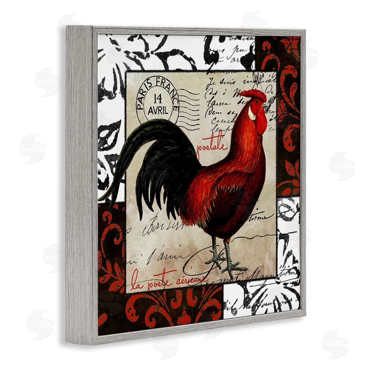 Sasha Rooster & Vintage Post Gray Framed Giclee Wall Art Print