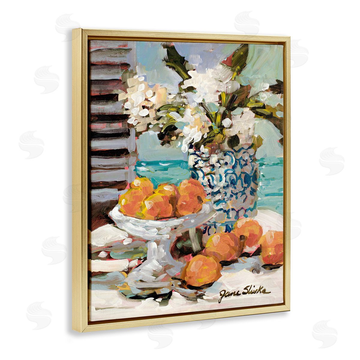 Coastal Fruits Still Life Gold Floating Frame Canvas Wall Art, Home Decor by Jane Slivka