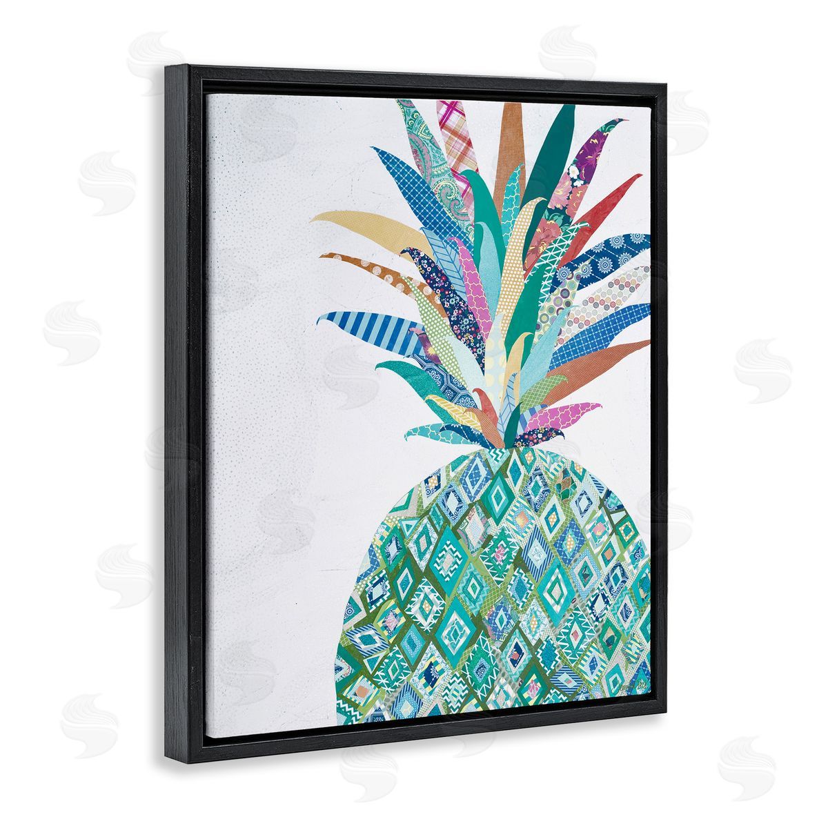 Geometric Patterned Pineapple Black Floating Frame Canvas Wall Art, Home Decor by Jennifer Peck
