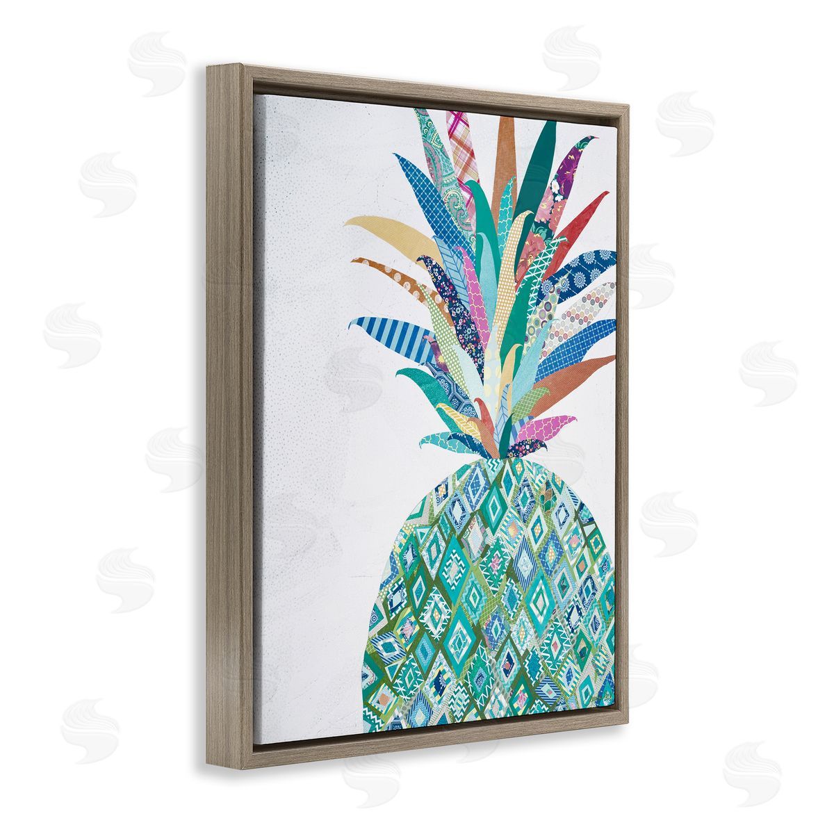 Geometric Patterned Pineapple Brown Floating Frame Canvas Wall Art, Home Decor by Jennifer Peck