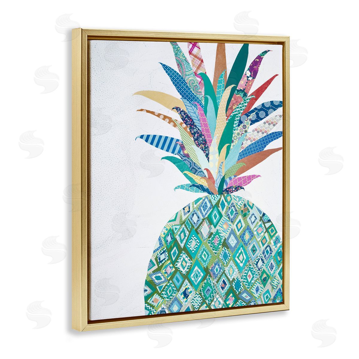 Geometric Patterned Pineapple Gold Floating Frame Canvas Wall Art, Home Decor by Jennifer Peck