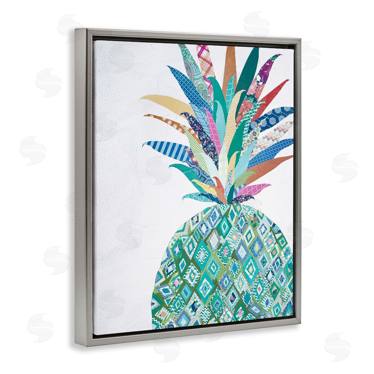 Geometric Patterned Pineapple Grey Floating Frame Canvas Wall Art, Home Decor by Jennifer Peck