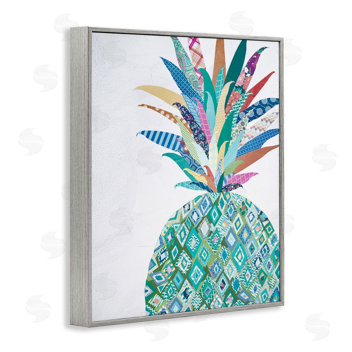 Geometric Patterned Pineapple Grey Frame Print Wall Art, Home Decor by Jennifer Peck