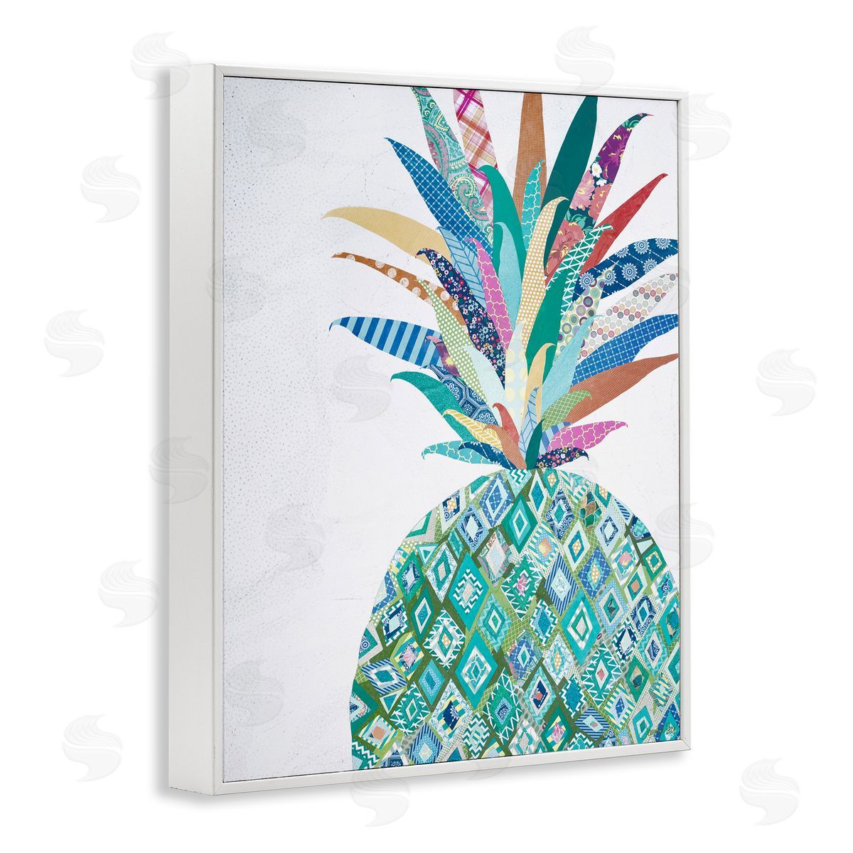 Geometric Patterned Pineapple White Frame Print Wall Art, Home Decor by Jennifer Peck