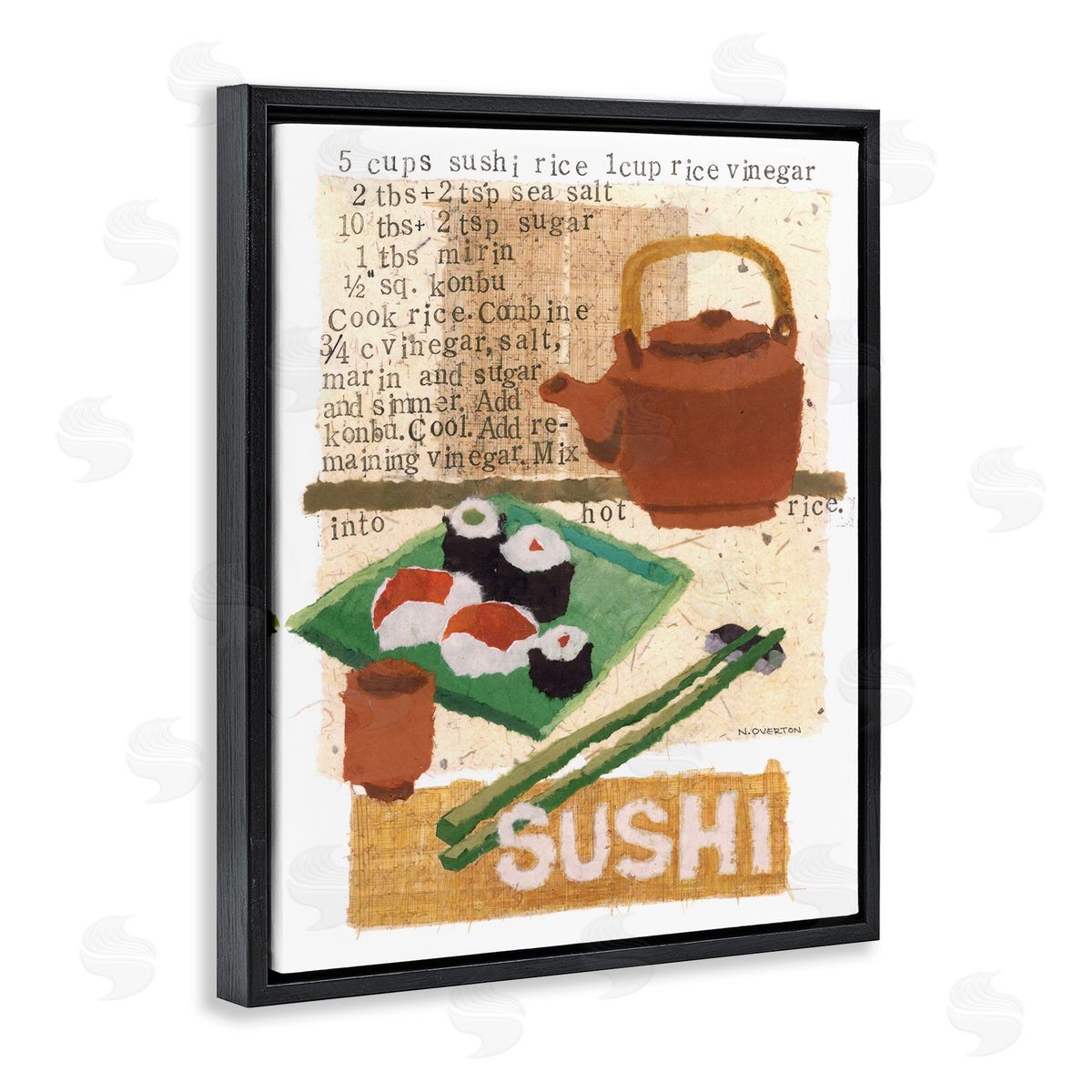 Traditional Sushi Recipe Black Floating Frame Canvas Wall Art, Home Decor by Nancy Overton