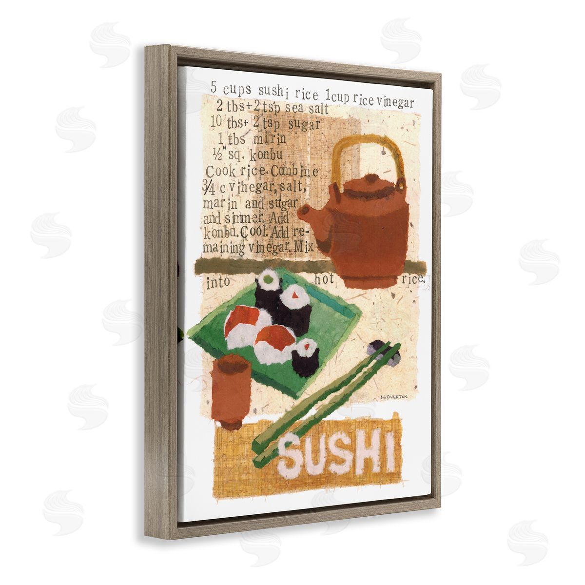 Traditional Sushi Recipe Brown Floating Frame Canvas Wall Art, Home Decor by Nancy Overton