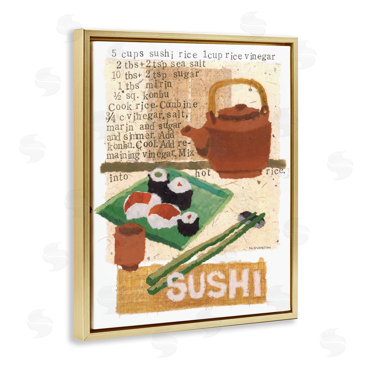 Traditional Sushi Recipe Gold Floating Frame Canvas Wall Art, Home Decor by Nancy Overton