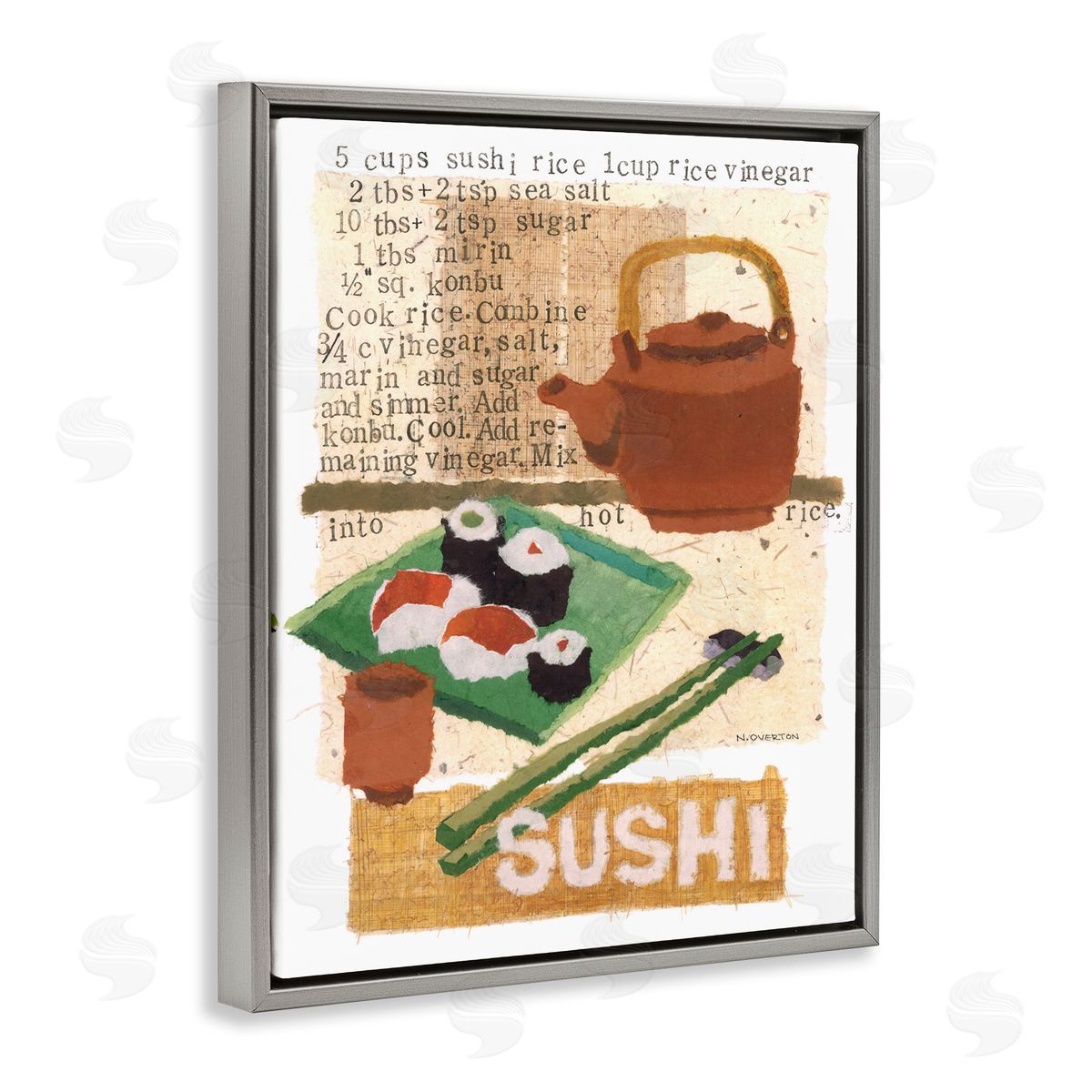 Traditional Sushi Recipe Grey Floating Frame Canvas Wall Art, Home Decor by Nancy Overton