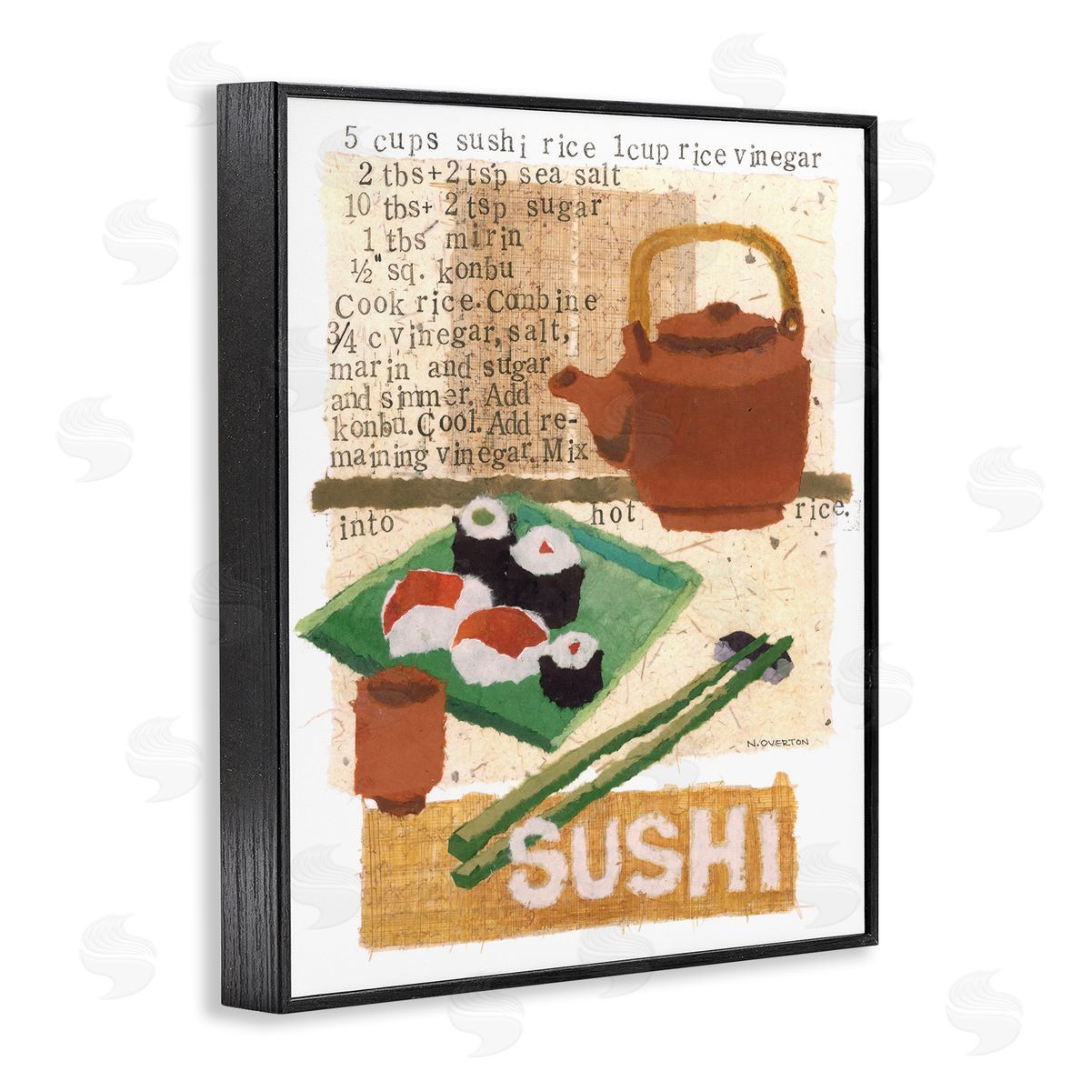 Traditional Sushi Recipe Black Frame Print Wall Art, Home Decor by Nancy Overton