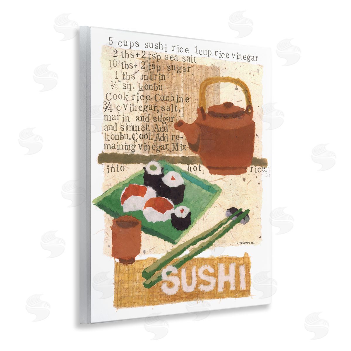 Traditional Sushi Recipe Wood Plaque Wall Art, Home Decor by Nancy Overton