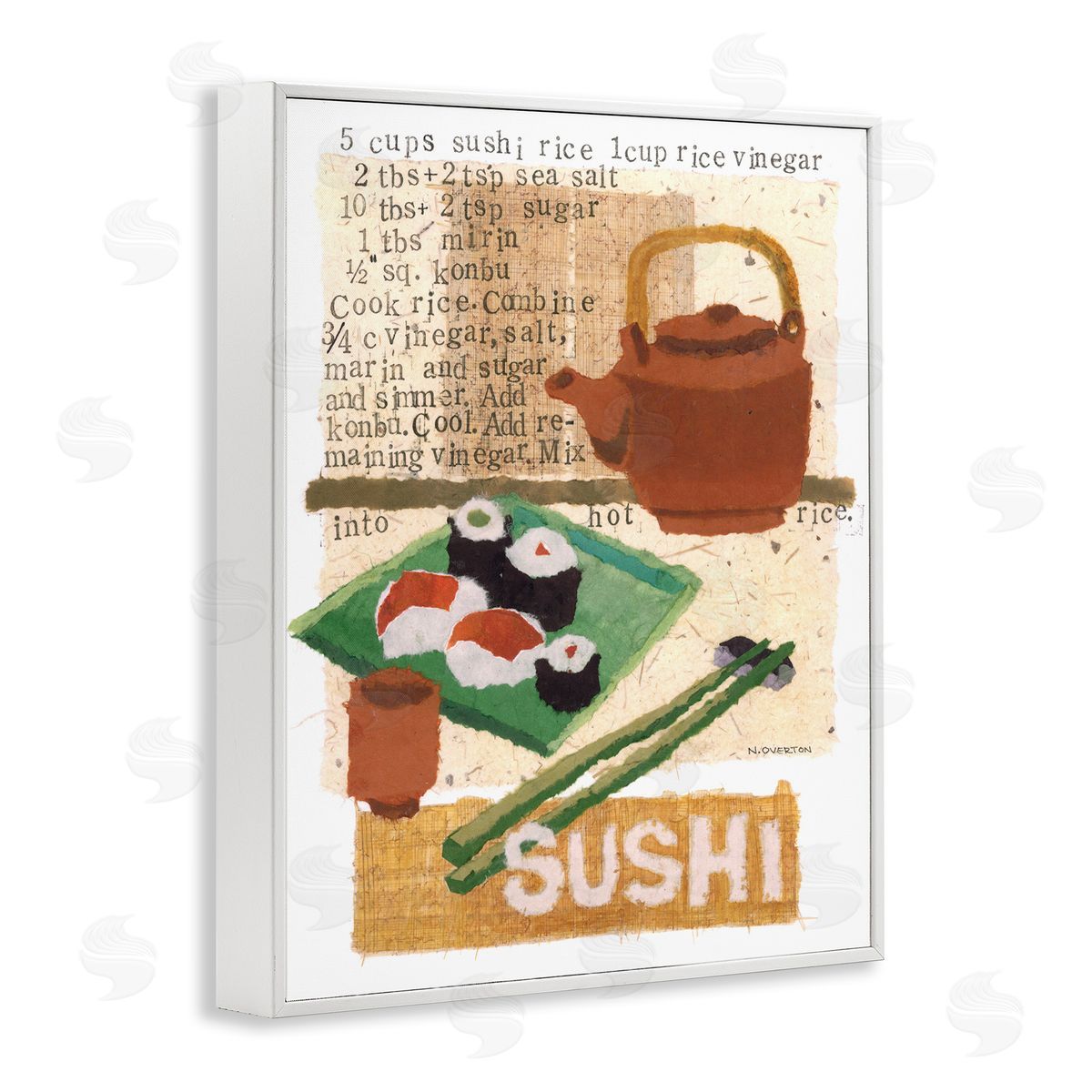 Traditional Sushi Recipe White Frame Print Wall Art, Home Decor by Nancy Overton