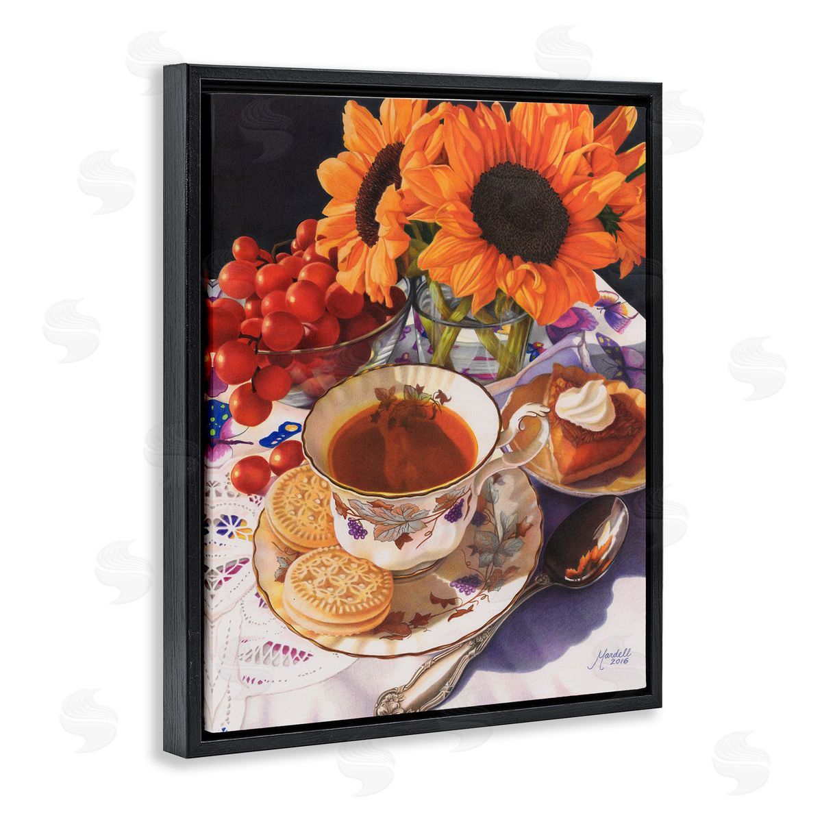 Autumnal Tea Party Black Floating Frame Canvas Wall Art, Home Decor by Mardell Schuster