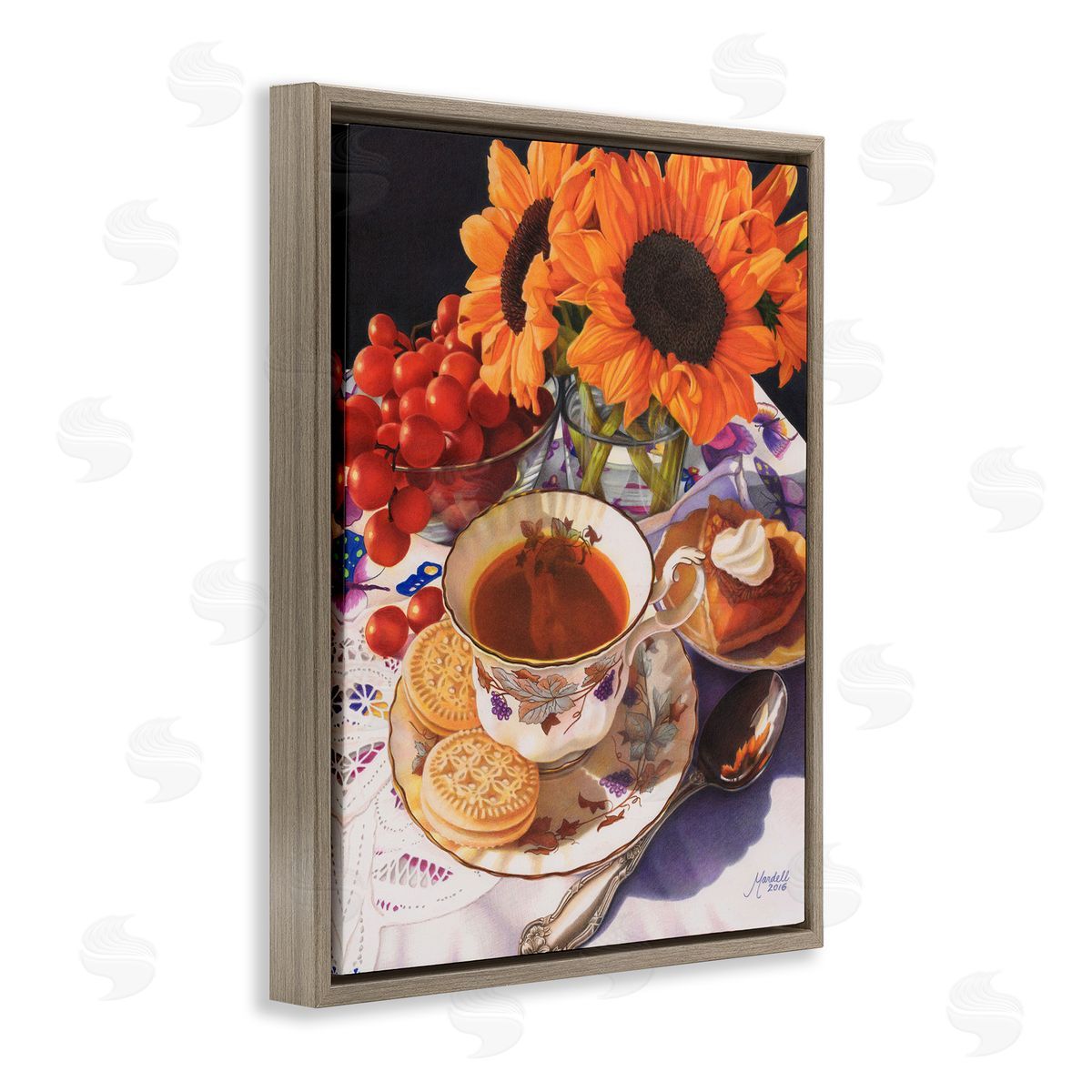 Autumnal Tea Party Brown Floating Frame Canvas Wall Art, Home Decor by Mardell Schuster