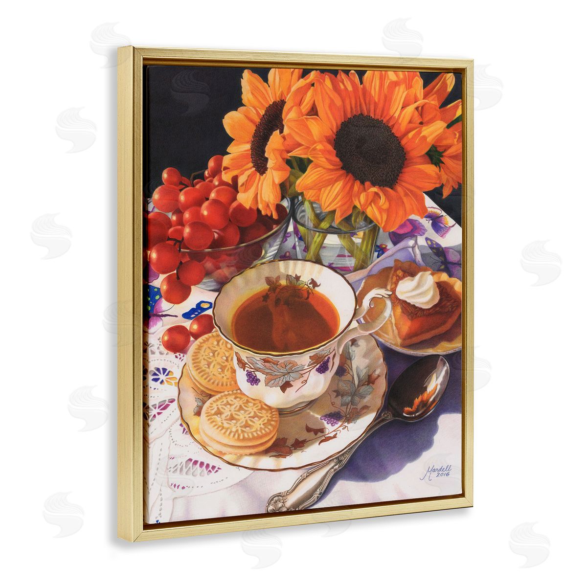 Autumnal Tea Party Gold Floating Frame Canvas Wall Art, Home Decor by Mardell Schuster