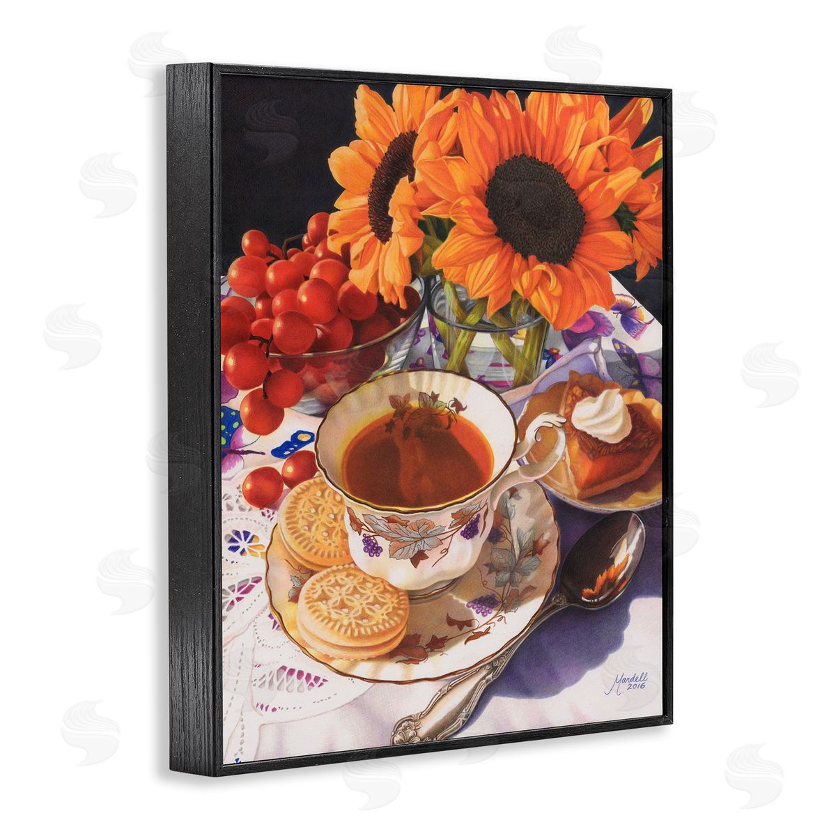 Autumnal Tea Party Black Frame Print Wall Art, Home Decor by Mardell Schuster