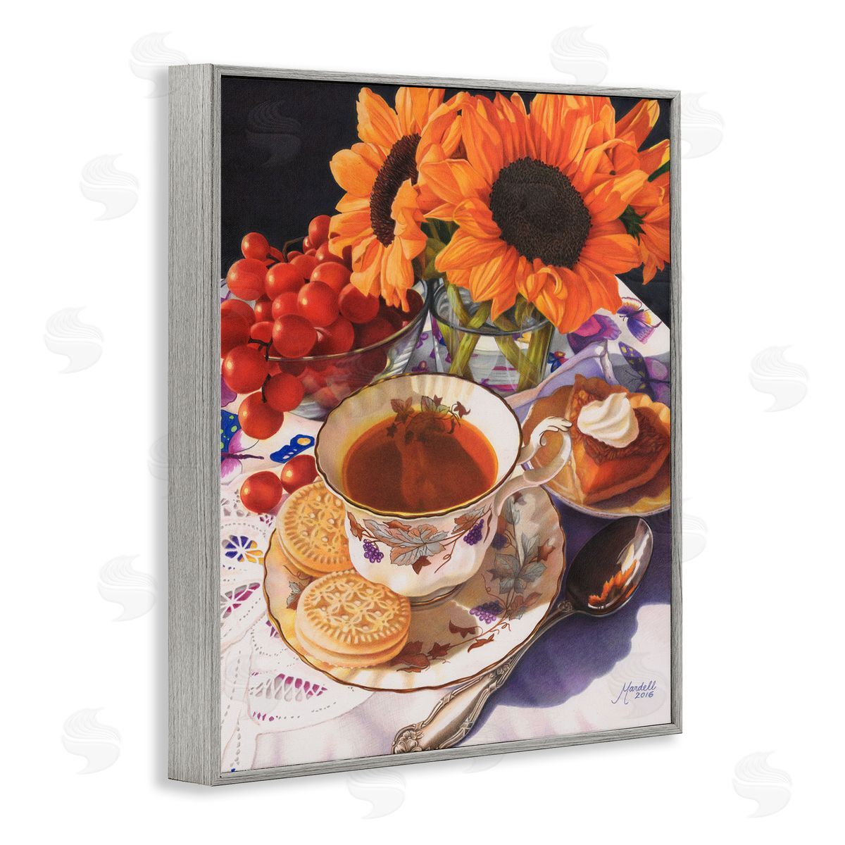 Autumnal Tea Party Grey Frame Print Wall Art, Home Decor by Mardell Schuster