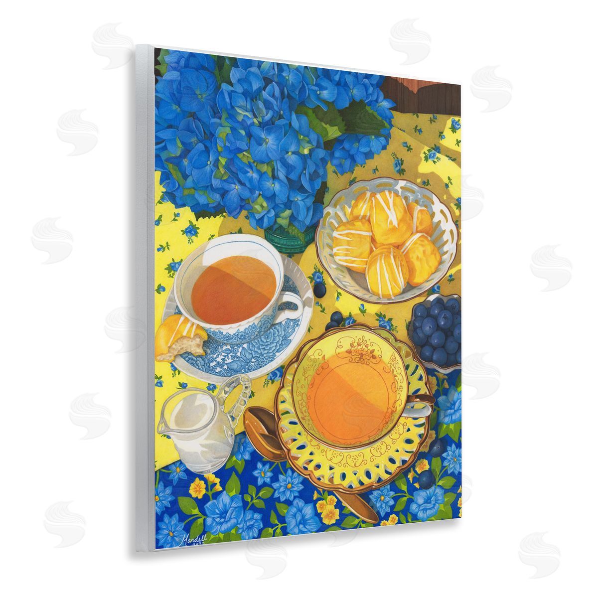 Blue and Yellow Tea Party Wood Plaque Wall Art, Home Decor by Mardell Schuster
