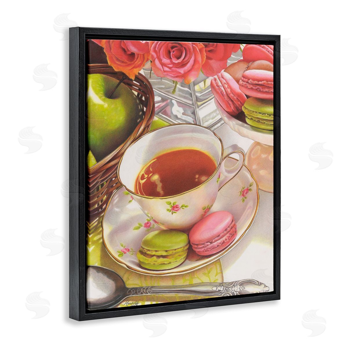 Tea with Macarons Black Floating Frame Canvas Wall Art, Home Decor by Mardell Schuster