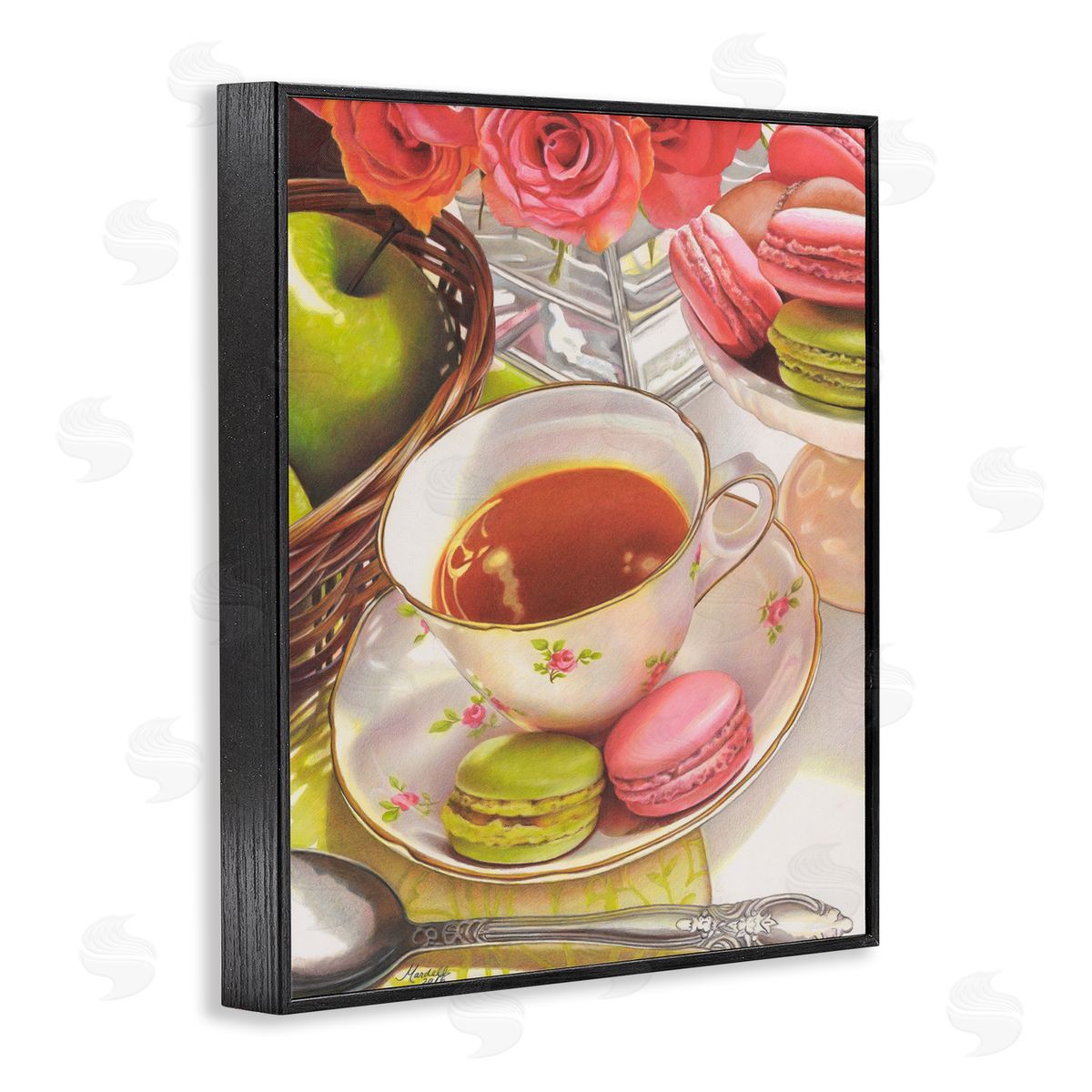 Tea with Macarons Black Frame Print Wall Art, Home Decor by Mardell Schuster