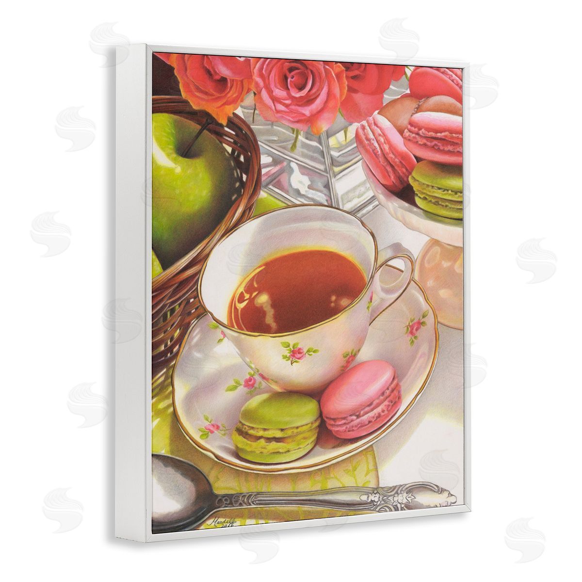 Tea with Macarons White Frame Print Wall Art, Home Decor by Mardell Schuster