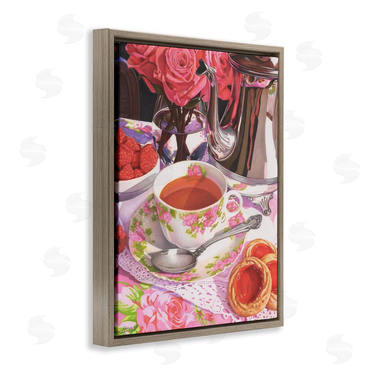 Tea and Strawberry Cookies Brown Floating Frame Canvas Wall Art, Home Decor by Mardell Schuster